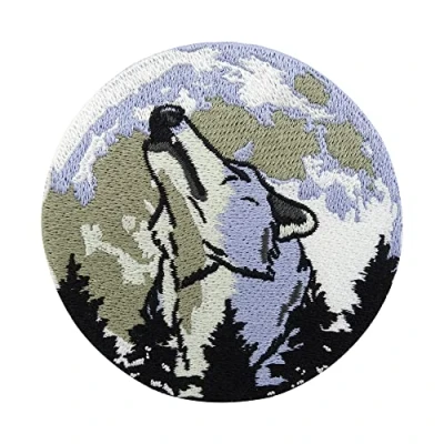 Image of Wolf&#039;s Moon Iron on Patch Wolf Patch, Biker Patches, Embroidery Wolves ironable Motorcycle Badges Finally Home