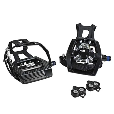 Image of BV Bike Shimano SPD Compatible 9/16&#039;&#039; Pedals with Toe Clips (SPD Cleats Included) MTB/Spin/Indoor/Exercise/Peloton Bicycle Pedal,Black