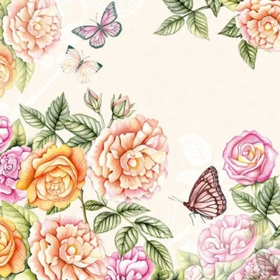 Image of Ambiente 3 Ply Printed Paper, Napkins Botanical Garden Cream, Pack of 20