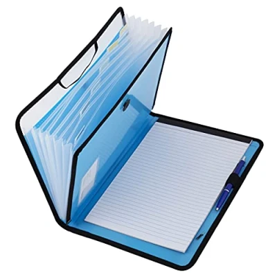 Image of D.RECT File Set with Expandable and Portable Briefcase Sorter for Documents Button Closure 7 Compartments A4 Blue
