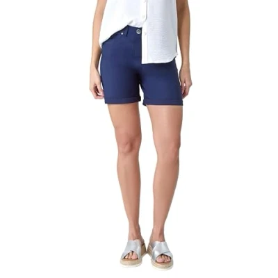 Image of Roman Originals Stretch Shorts for Women UK 14CM Ladies Turned Hem Bengaline Casual Cropped Pants Chino Capri Slim Fit Above The Knee Turn Up Bermuda Summer Crops Everyday Navy Size 18