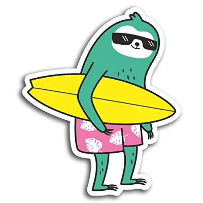 Image of 2 x 10cm Funny Surfing Sloth Vinyl Stickers Surf Sticker Laptop Luggage #19479 (10cm Tall)