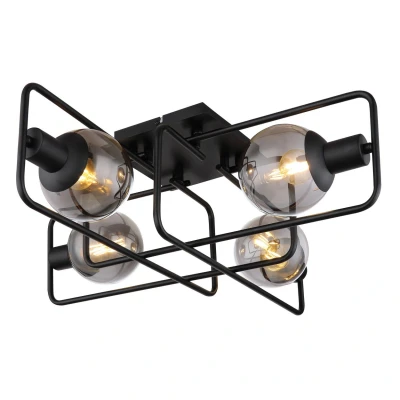 Image of Blama Multi Arm Semi Flush Ceiling Lamp Matt Black Smoke Glass Shade 4x E14