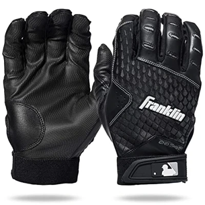 Image of Franklin Sports MLB Batting Gloves 2nd Skinz Baseball + Softball Gear Adult L Black Pair for Hitting Large