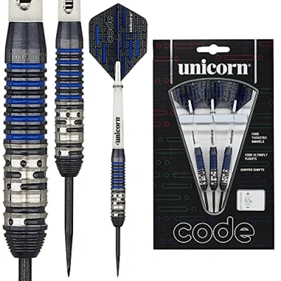 Image of Unicorn Code Dart Set, 80% Tungsten, Black Titanium, Steel Tip, Blue, 21g