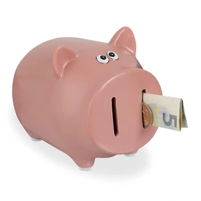 Image of Relaxdays Piggy Bank, with Opening, Dolomite, Money Box for Kids &amp; Adults, Coins Notes, HxWxD: 12.5 x 12 14 cm, Pink, Stone