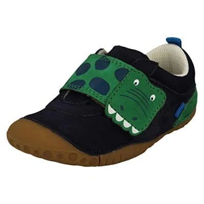 Image of Boys JoJo Maman Bébé Collection by Startrite Dinosaur Detailed Shoes Little Mate French Navy/Green Nubuck UK Size 4.5G EU 21 US 5.5
