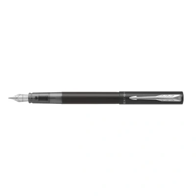 Image of PARKER Vector XL Fountain Pen Metallic Black Lacquer on Brass Medium Nib with Blue Ink Refill Gift Box