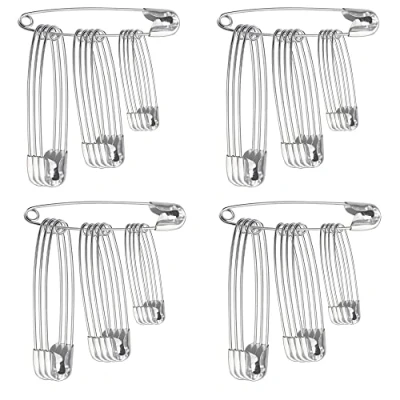 Image of Assorted Safety Pins x 48 (27mm, 34mm, 38mm) Nickel Plated, Clothes Arts Crafts Sewing Hemming Textile Fabric Baby Clothing
