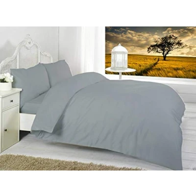 Image of Select ED® Luxuries Flannelette Brushed Cotton Duvet Quilt Cover with Pillow Case Bedding Set (Double, Grey)