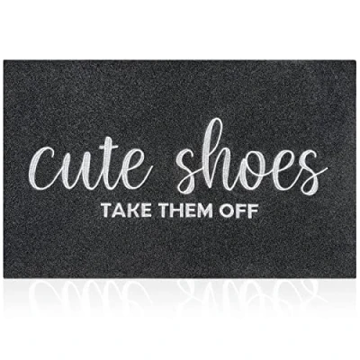 Image of AOAOPQ Welcome Door Mat for Indoor Outdoor Rubber Backing Black Cute Shoes TAKE THEM OFF Mats Non Slip Entrance Doormats Scraper Front