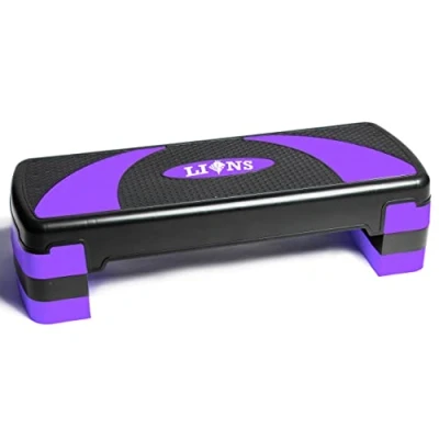 Image of Lions Adjustable Workout Aerobic Stepper 3 Level Height Deck Riser, Yoga Fitness Step, Non Slip Platform, Home Gym &amp; Extra Risers Options, Purple