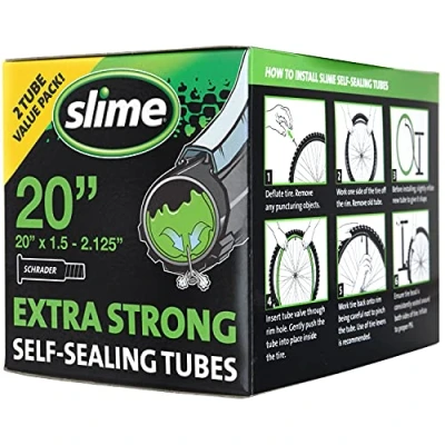 Image of Slime 30075 Bike Inner Tube Puncture Sealant, Extra Strong, Self Sealing, Prevent and Repair, Schrader Valve, 20&quot; x1.50 2.125&quot;, Value 2 Pack