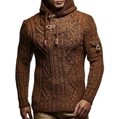 Image of Leif Nelson Men&#039;s Pullover Knit Sweater Hooded Hoodie LN 5400 Camel Medium