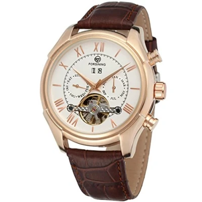 Image of Forsining Men&#039;s Automatic Self Wind Day Calendar Business Brand Leather Strap Wrist Watch FSG583M3R2