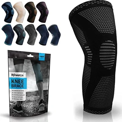 Image of POWERLIX Knee Support for Women/Men, Brace Compression Sleeve Arthritis, Joint Pain, Ligament Injury, Meniscus Tear, ACL, MCL, Tendonitis, Running, Squats, Sports, Black, XLarge
