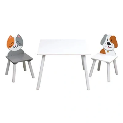 Image of Liberty House Toys Cat and Dog Table Chairs, MDF, Grey White, 44cm H W x 60cm D