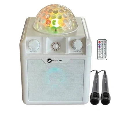 Image of N Gear DISCO410 Karaoke &amp; Party Bluetooth Speaker with Disco Ball, Microphone and Power Bank Function, White