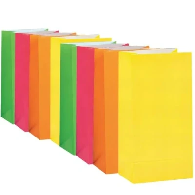 Image of Assorted Neon Color Paper Party Bags (25cm x 12cm) 10 Count Vibrant Colors for Birthdays, Celebrations, and Events