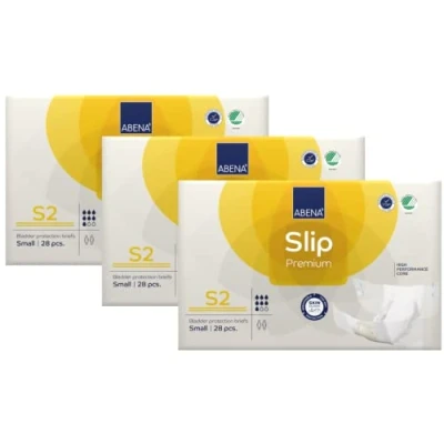 Image of ABENA Slip Premium All In One Incontinence Pads For Men &amp; Women, Eco Labelled Womens Pads, Mens Small 2, 60 85cm Waist, 1800ml Absorbency, 3x 28PK, White