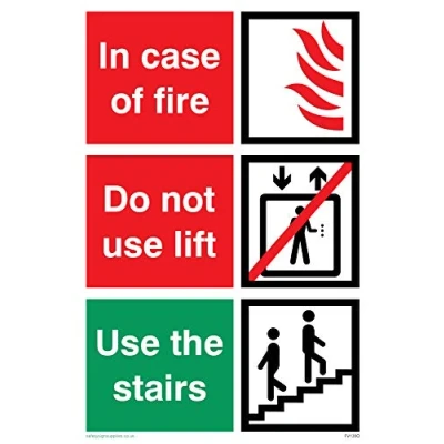Image of Viking Signs FV1350 A4P 1M &quot;In case of fire; Do not Use lift; the stairs&quot; Sign, Plastic, 1 mm Semi Rigid, 300 H x 200 W