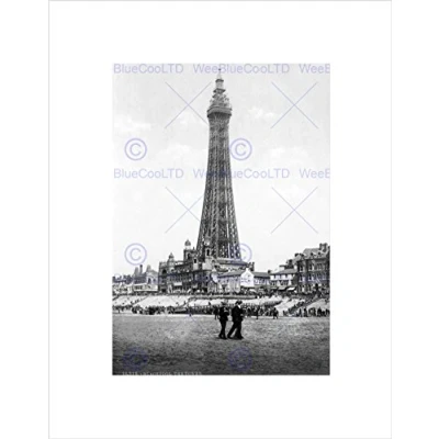 Image of Wee Blue Coo Blackpool The Tower England Vintage History Old BW Wall Art Print