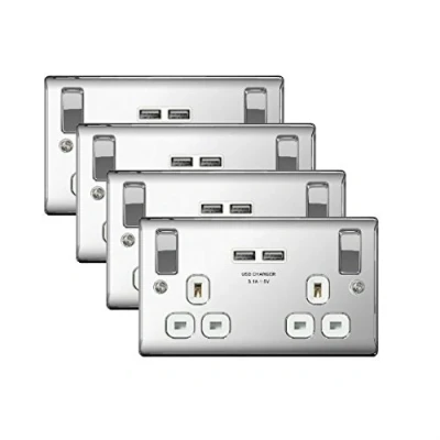 Image of 4 x BG NPC22U3W Twin 13A Switch Socket with USB Outlets (Polished Chrome)
