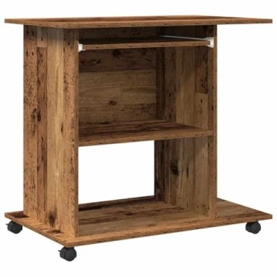 Image of vidaXL Computer Desk Compact Old Wood Workstation with Storage &amp; Castors for Office