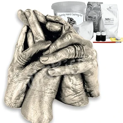 Image of Family Hand Casting Kit DIY Moulding Set up to 4 Adults, or Couples &amp; Children, Baby 1kg Each of Alginate Powder Cast Plaster, Personalised Gifts Keepsakes, Champagne Finish