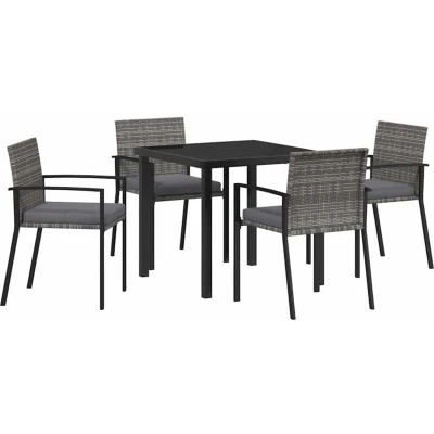 Image of vidaXL 5 Piece Garden Dining Set Grey Poly Rattan