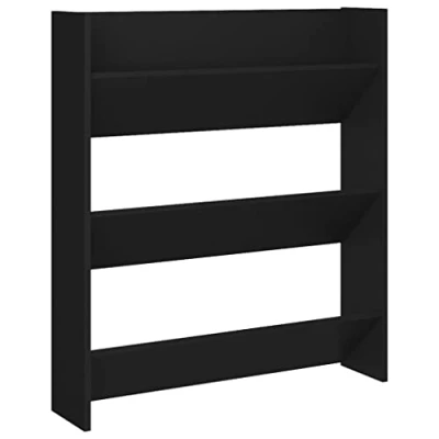 Image of vidaXL Wall Mounted Shoe Cabinet Scandinavian Style, Engineered Wood Storage Organizer, Black, with 3 Tipping Shelves