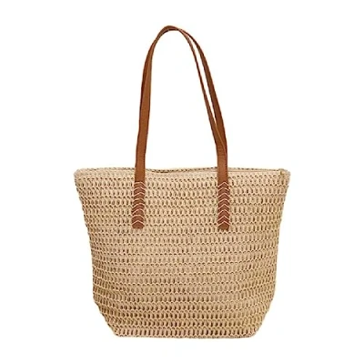 Image of FOLODA Women Hand woven Tote bag Large Capacity Handbag Summer Beach Fashion Straw Shoulder Vacation Girl