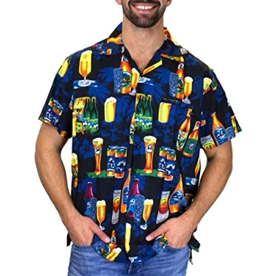 Image of V.H.O. Funky Hawaiian Shirt, Shortsleeve, Beerbottle, Black, XL