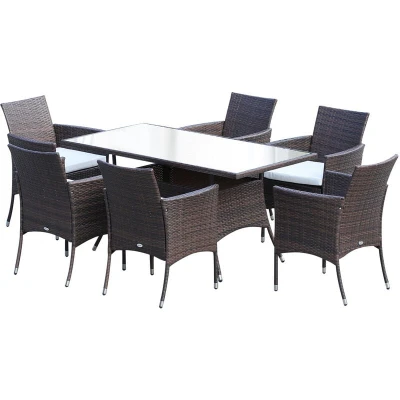 Image of Outsunny Rattan Dining Set Conservatory 7pcs Garden Furniture Seaters Patio Weave Outdoor01 0706