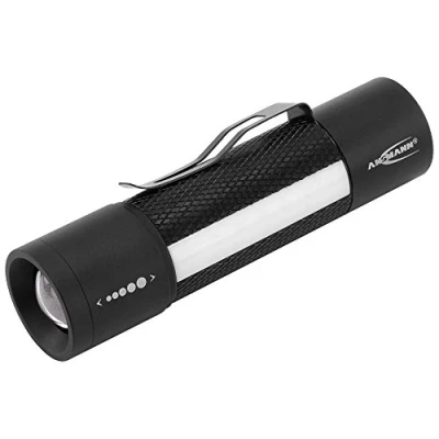 Image of ANSMANN LED, 220 Lumens Flashlight with 3 Modes Adjustable Focus, Work Signal Flashing [Black] Torch Light Magnet Includes x AAA Batteries &amp; Clip Year Warranty, Aluminium, W
