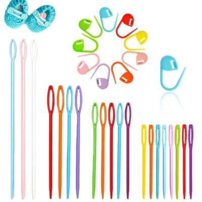 Image of TRKETK 200 Pcs Plastic Sewing Needles, Hand Needles Multicolor Big Eye Learning Yarn Large Darning for Craft DIY Handmade Crafts (4 Sizes)