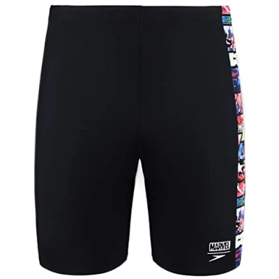 Image of Speedo All Over Print Marvel Avengers Mens Black Jammer Multicolour Nylon Size 26 (Waist)