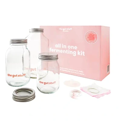 Image of The Gut Stuff Fermentation Jars Starter Kit for Kombucha, Kimchi, Kefir and More Friendly Ferments Includes How to Guides Recipes No Grains, Cultures or Scobie