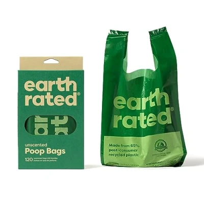 Image of Earth Rated Dog Poo Bags with Handles, Easy Tie and Guaranteed Leakproof, Unscented, 120 Handle