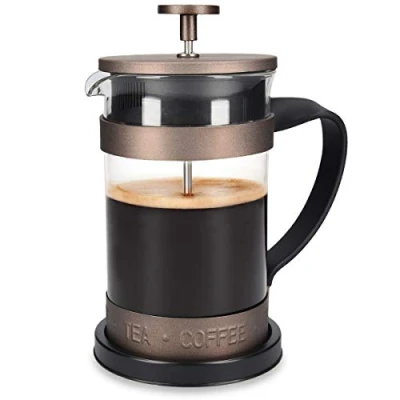 Image of Navaris French Press Coffee Maker 600ml Stainless Steel Cafetiere Espresso and Tea with Plunger, Filter, Borosilicate Glass Jug Brown