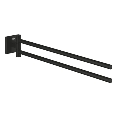 Image of Grohe Start Cube Towel Bar Bathroom Wall Mounted Holder with 2 Swivel Arms (Metal, Concealed Fastening, Including Screws and Dowels), Size 438 mm, Matt Black, 409762430