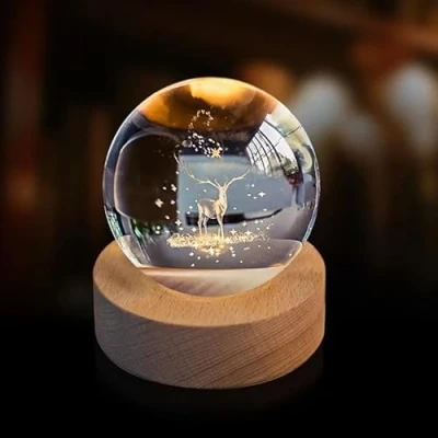 Image of 3D Crystal Wapiti Ball Figurine Feng Shui Office Decorative Storm Glass Balls Ornaments Animal Statue Crafts (80mm)