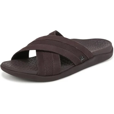 Image of Vionic Men&#039;s Mtide Slide Sandal, Chocolate Brown Leather, 11 UK