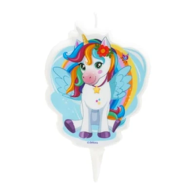 Image of dekora Birthday Candle Unscented Unicorn Tesia 2D with Plastic Base