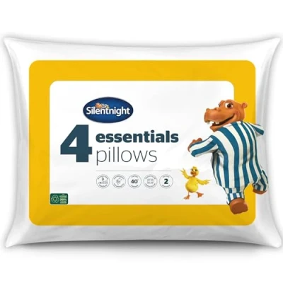Image of Silentnight Essentials Comfortable Soft Medium Support Pillows for Front, Stomach, Back and Side Sleepers Hypoallergenic Machine Washable, Microfibre, White, 4 Pack