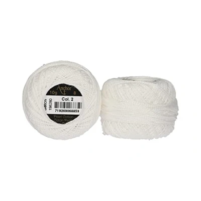 Image of ANCHOR Pearl Yarn, Thickness: 8, Packaging: 10G, Running Length: 82M weiß Embroidery Threads