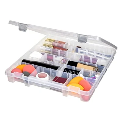 Image of AB Designs 9101ABD Super Satchel Slim with Removable Dividers Stackable Home Storage Organization Container, Clear Sliver Latches and Handle