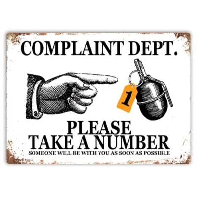 Image of Complaints Department Metal Wall Sign Plaque Art Inspirational