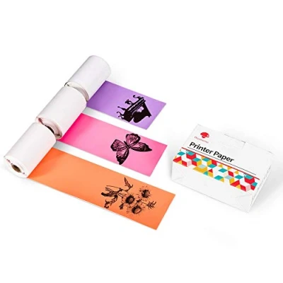 Image of Phomemo Printer Paper Thermal Sticker Black Character on Purple/Rose Red/Orange Bottom 50mm x 3.5m Compatible with M832 M833 M02 M02S M02Pro M03 M04 3 Rolls