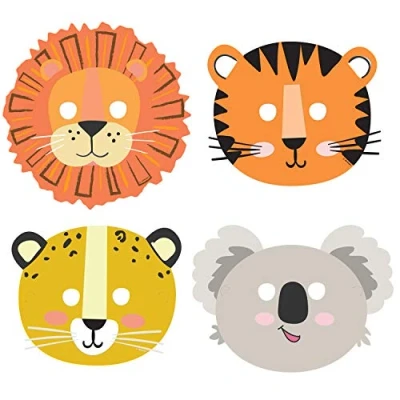 Image of amscan 9909362 Get Wild Masks, Pack of 8, Paper, Safari, Themed Party, Children&#039;s Birthday Party